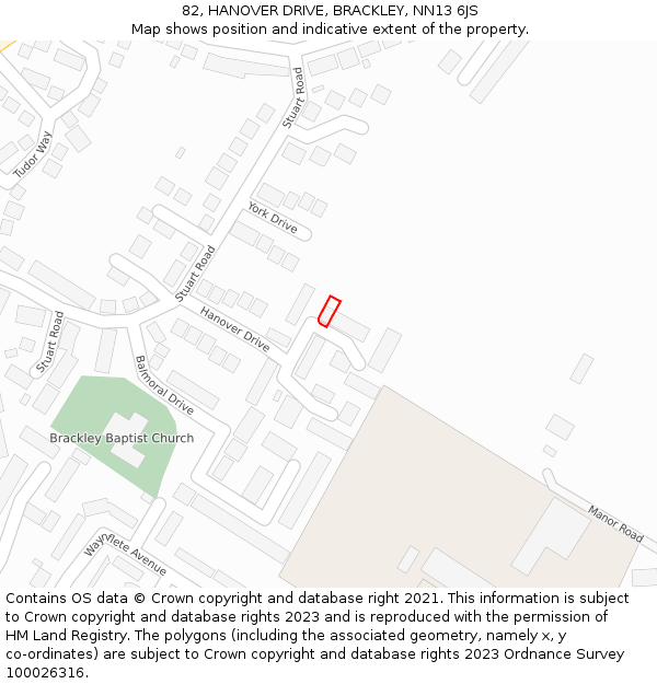 82, HANOVER DRIVE, BRACKLEY, NN13 6JS: Location map and indicative extent of plot