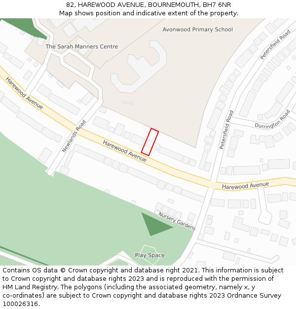 82, HAREWOOD AVENUE, BOURNEMOUTH, BH7 6NR: Location map and indicative extent of plot