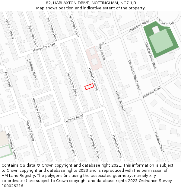 82, HARLAXTON DRIVE, NOTTINGHAM, NG7 1JB: Location map and indicative extent of plot