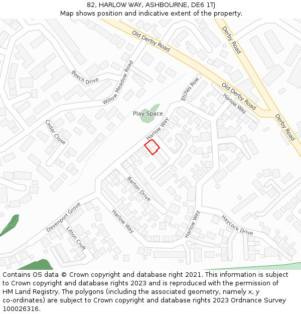 82, HARLOW WAY, ASHBOURNE, DE6 1TJ: Location map and indicative extent of plot