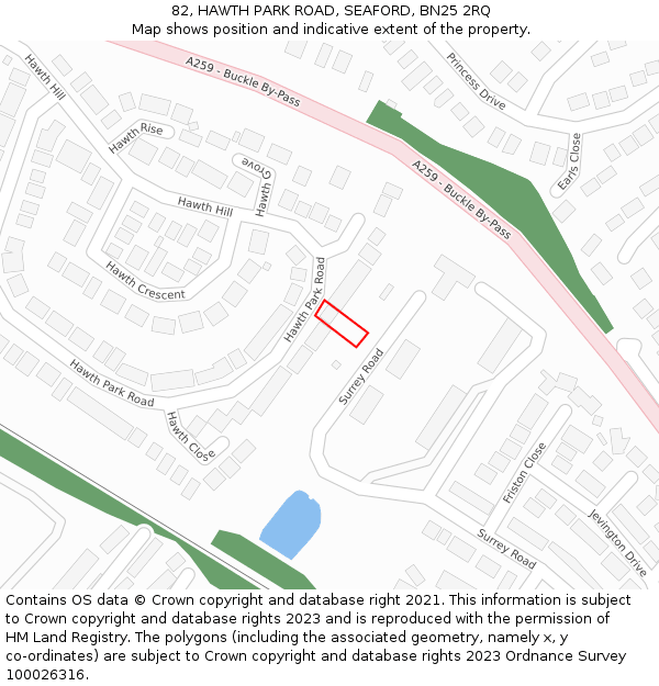 82, HAWTH PARK ROAD, SEAFORD, BN25 2RQ: Location map and indicative extent of plot