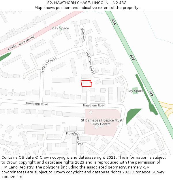 82, HAWTHORN CHASE, LINCOLN, LN2 4RG: Location map and indicative extent of plot