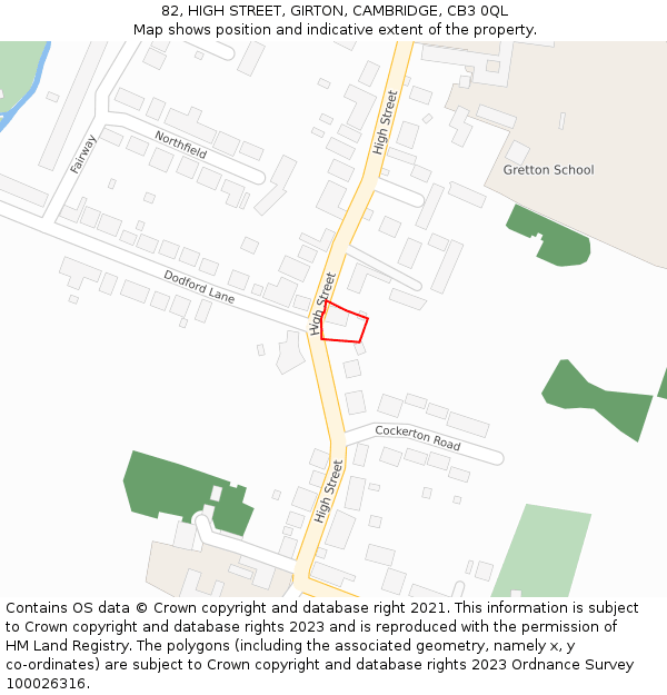 82, HIGH STREET, GIRTON, CAMBRIDGE, CB3 0QL: Location map and indicative extent of plot