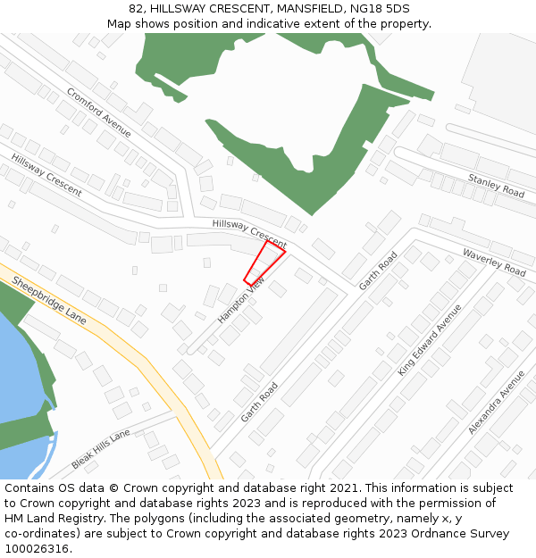 82, HILLSWAY CRESCENT, MANSFIELD, NG18 5DS: Location map and indicative extent of plot