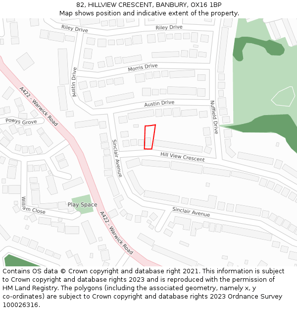 82, HILLVIEW CRESCENT, BANBURY, OX16 1BP: Location map and indicative extent of plot