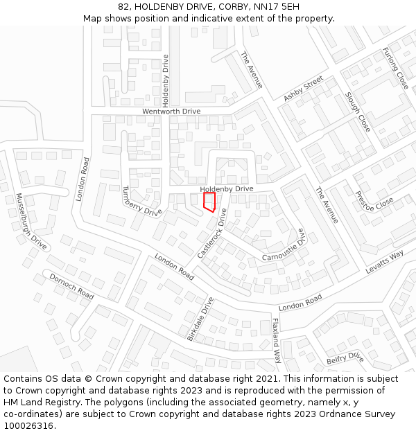 82, HOLDENBY DRIVE, CORBY, NN17 5EH: Location map and indicative extent of plot