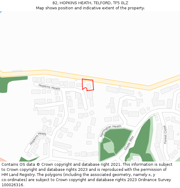 82, HOPKINS HEATH, TELFORD, TF5 0LZ: Location map and indicative extent of plot