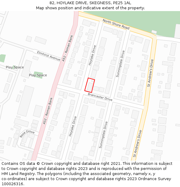 82, HOYLAKE DRIVE, SKEGNESS, PE25 1AL: Location map and indicative extent of plot