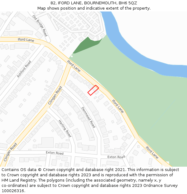 82, IFORD LANE, BOURNEMOUTH, BH6 5QZ: Location map and indicative extent of plot