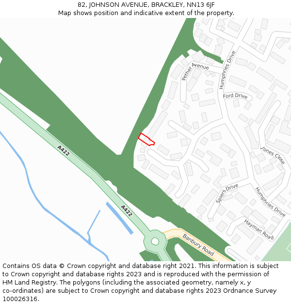 82, JOHNSON AVENUE, BRACKLEY, NN13 6JF: Location map and indicative extent of plot