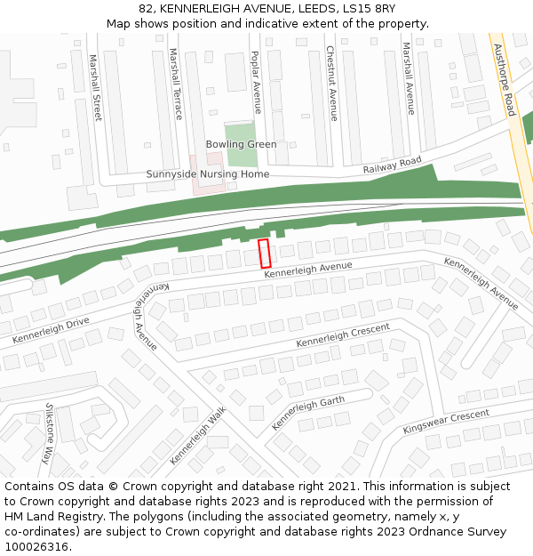 82, KENNERLEIGH AVENUE, LEEDS, LS15 8RY: Location map and indicative extent of plot