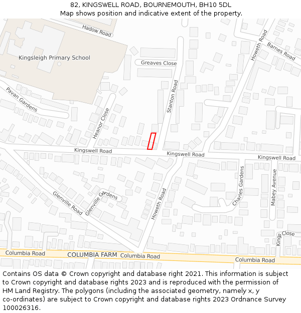 82, KINGSWELL ROAD, BOURNEMOUTH, BH10 5DL: Location map and indicative extent of plot