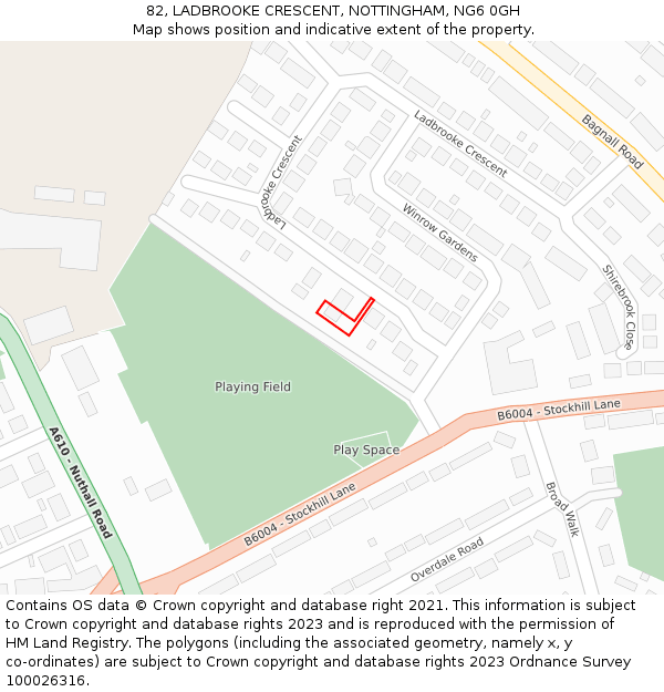 82, LADBROOKE CRESCENT, NOTTINGHAM, NG6 0GH: Location map and indicative extent of plot