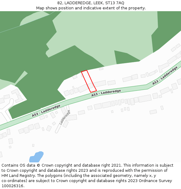 82, LADDEREDGE, LEEK, ST13 7AQ: Location map and indicative extent of plot