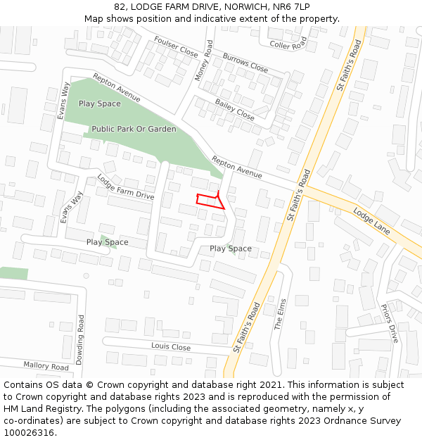 82, LODGE FARM DRIVE, NORWICH, NR6 7LP: Location map and indicative extent of plot