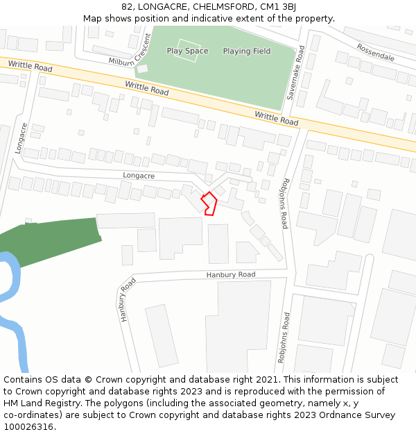 82, LONGACRE, CHELMSFORD, CM1 3BJ: Location map and indicative extent of plot