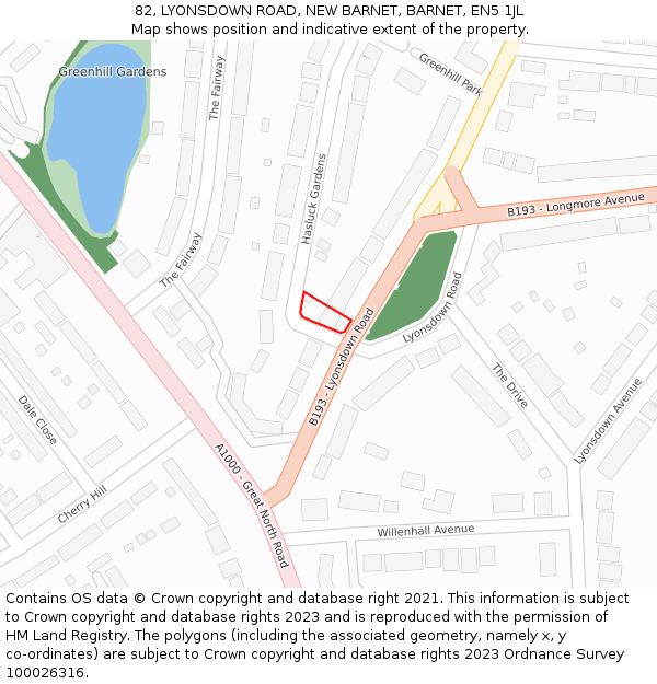 82, LYONSDOWN ROAD, NEW BARNET, BARNET, EN5 1JL: Location map and indicative extent of plot