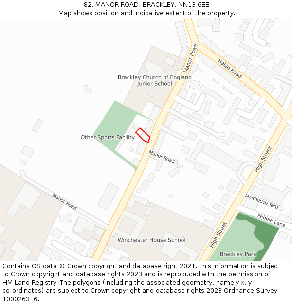 82, MANOR ROAD, BRACKLEY, NN13 6EE: Location map and indicative extent of plot