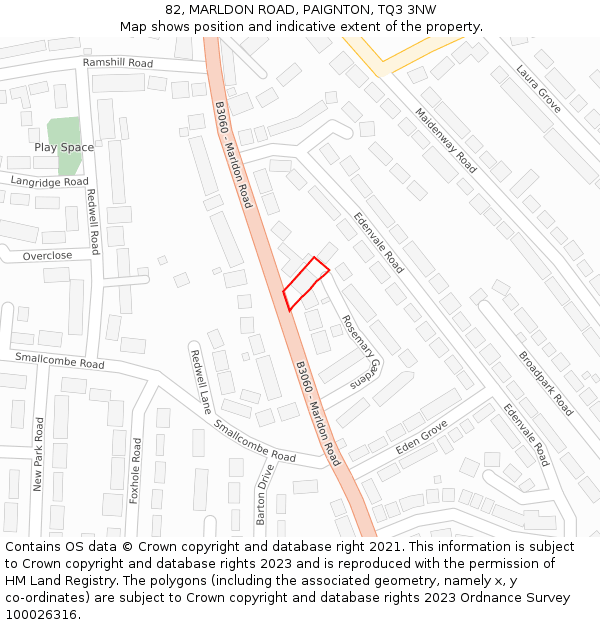 82, MARLDON ROAD, PAIGNTON, TQ3 3NW: Location map and indicative extent of plot