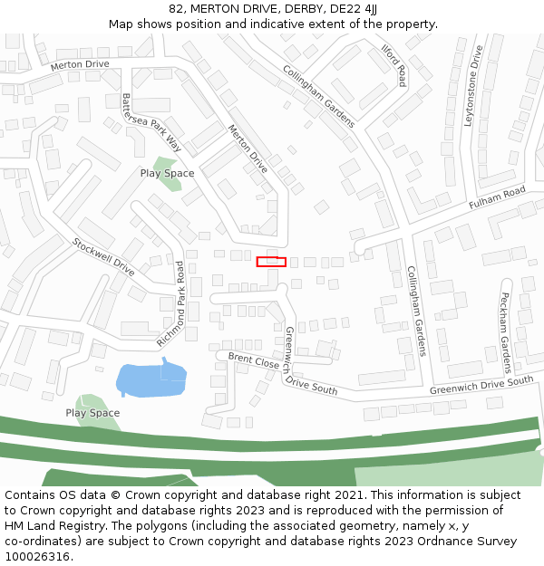 82, MERTON DRIVE, DERBY, DE22 4JJ: Location map and indicative extent of plot