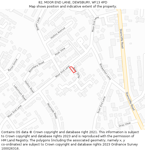 82, MOOR END LANE, DEWSBURY, WF13 4PD: Location map and indicative extent of plot
