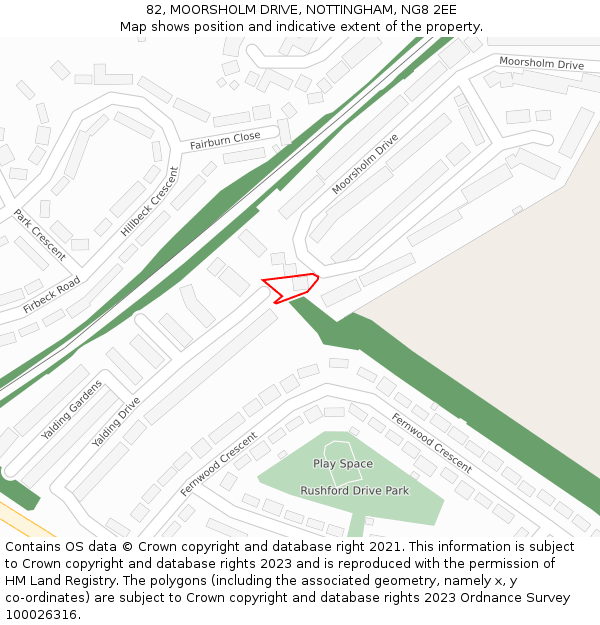 82, MOORSHOLM DRIVE, NOTTINGHAM, NG8 2EE: Location map and indicative extent of plot