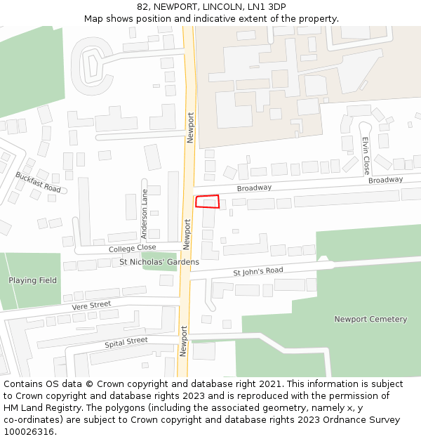 82, NEWPORT, LINCOLN, LN1 3DP: Location map and indicative extent of plot