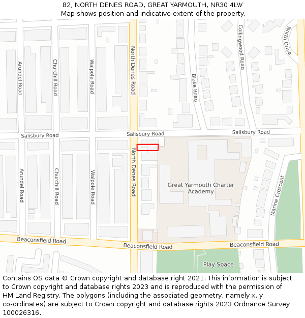 82, NORTH DENES ROAD, GREAT YARMOUTH, NR30 4LW: Location map and indicative extent of plot