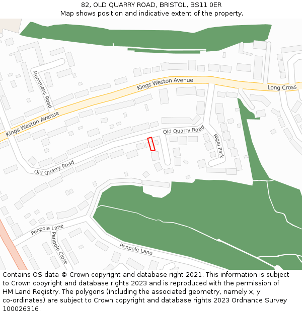 82, OLD QUARRY ROAD, BRISTOL, BS11 0ER: Location map and indicative extent of plot