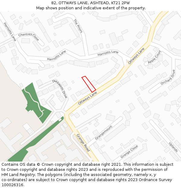 82, OTTWAYS LANE, ASHTEAD, KT21 2PW: Location map and indicative extent of plot