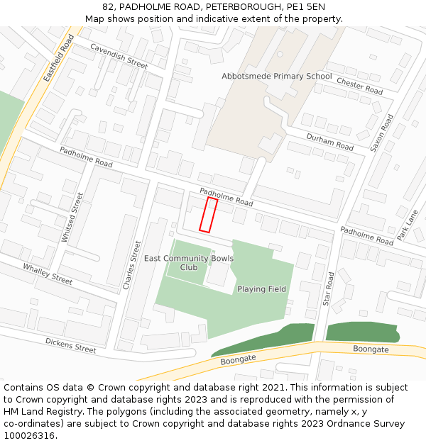 82, PADHOLME ROAD, PETERBOROUGH, PE1 5EN: Location map and indicative extent of plot