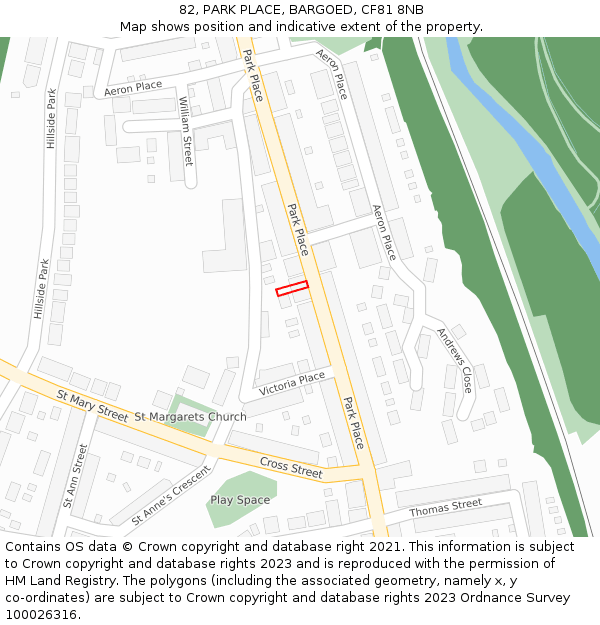 82, PARK PLACE, BARGOED, CF81 8NB: Location map and indicative extent of plot