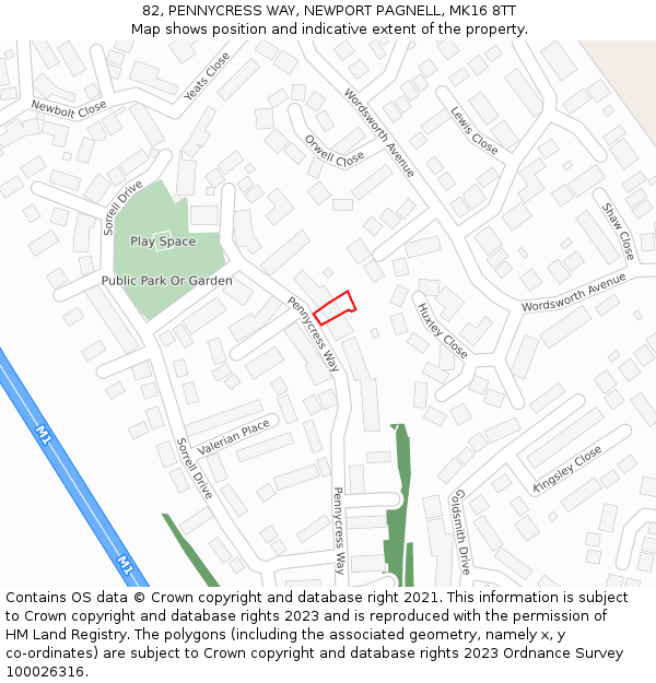 82, PENNYCRESS WAY, NEWPORT PAGNELL, MK16 8TT: Location map and indicative extent of plot