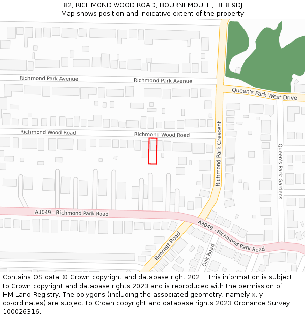 82, RICHMOND WOOD ROAD, BOURNEMOUTH, BH8 9DJ: Location map and indicative extent of plot