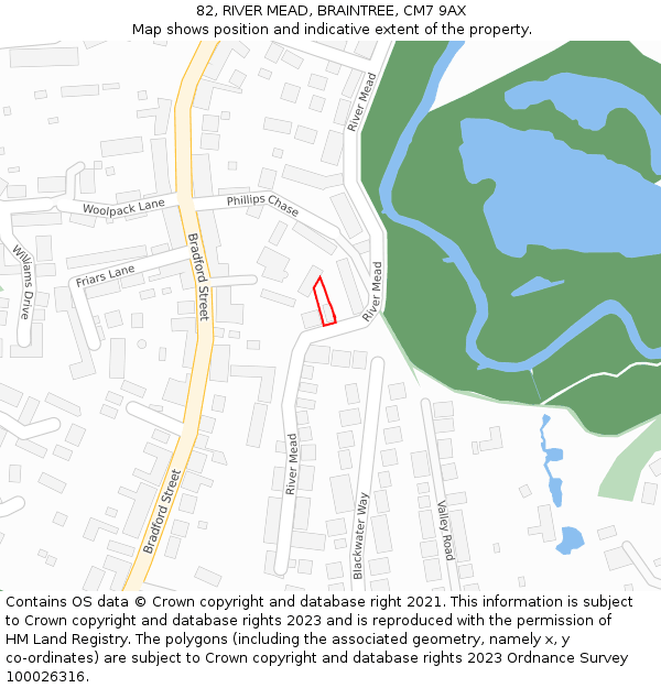 82, RIVER MEAD, BRAINTREE, CM7 9AX: Location map and indicative extent of plot