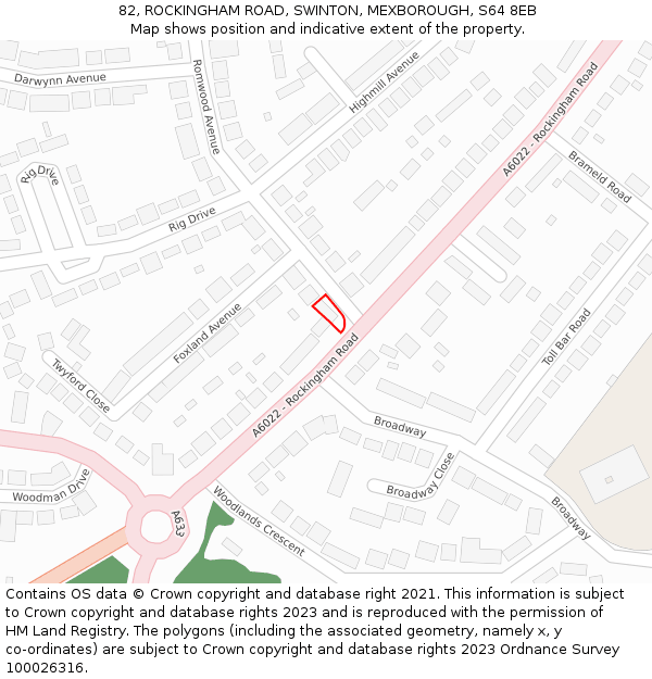 82, ROCKINGHAM ROAD, SWINTON, MEXBOROUGH, S64 8EB: Location map and indicative extent of plot