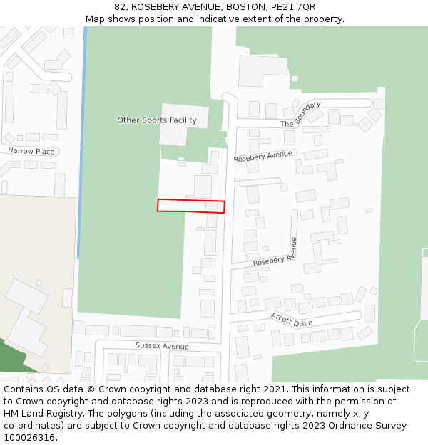 82, ROSEBERY AVENUE, BOSTON, PE21 7QR: Location map and indicative extent of plot