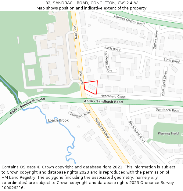 82, SANDBACH ROAD, CONGLETON, CW12 4LW: Location map and indicative extent of plot