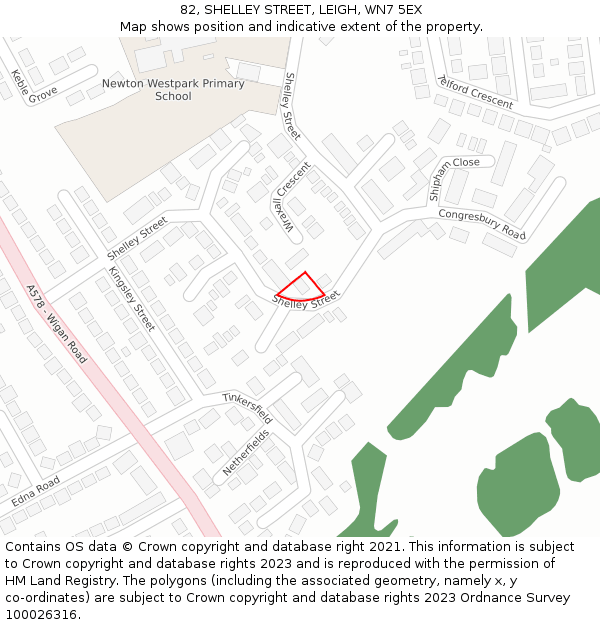 82, SHELLEY STREET, LEIGH, WN7 5EX: Location map and indicative extent of plot