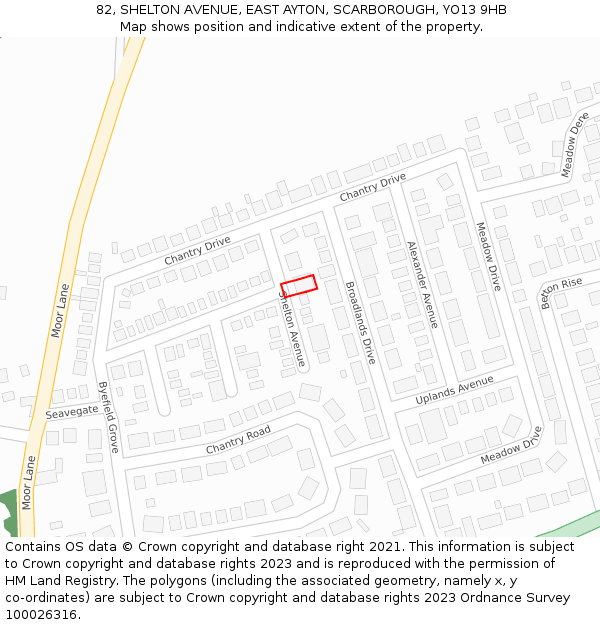 82, SHELTON AVENUE, EAST AYTON, SCARBOROUGH, YO13 9HB: Location map and indicative extent of plot