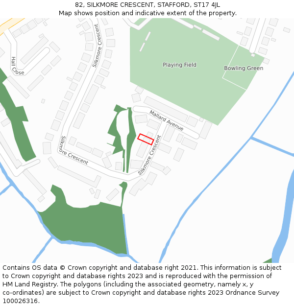 82, SILKMORE CRESCENT, STAFFORD, ST17 4JL: Location map and indicative extent of plot