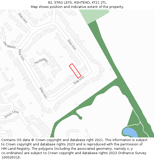82, STAG LEYS, ASHTEAD, KT21 2TL: Location map and indicative extent of plot