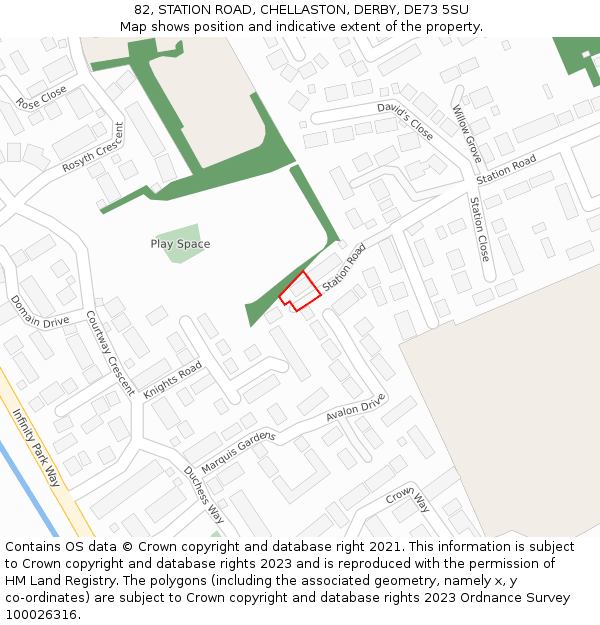 82, STATION ROAD, CHELLASTON, DERBY, DE73 5SU: Location map and indicative extent of plot