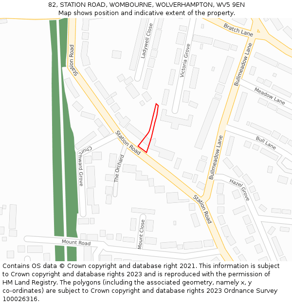 82, STATION ROAD, WOMBOURNE, WOLVERHAMPTON, WV5 9EN: Location map and indicative extent of plot