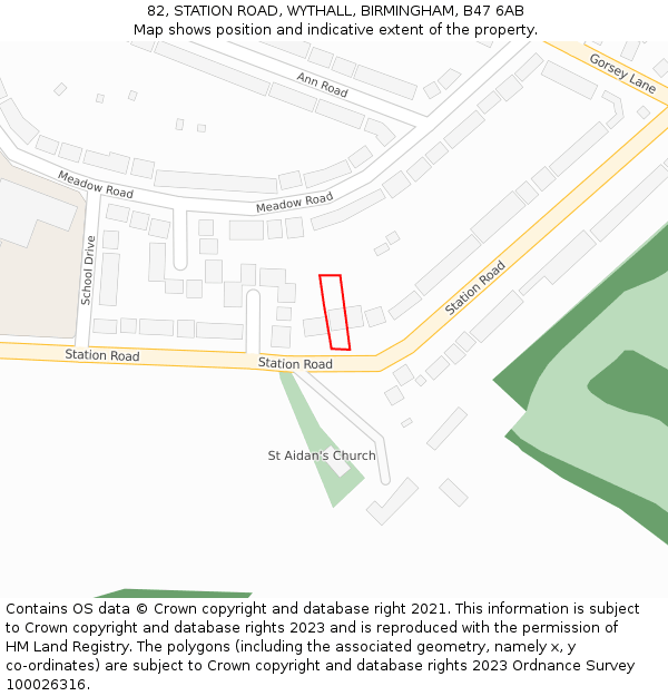 82, STATION ROAD, WYTHALL, BIRMINGHAM, B47 6AB: Location map and indicative extent of plot