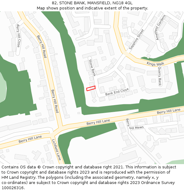82, STONE BANK, MANSFIELD, NG18 4GL: Location map and indicative extent of plot