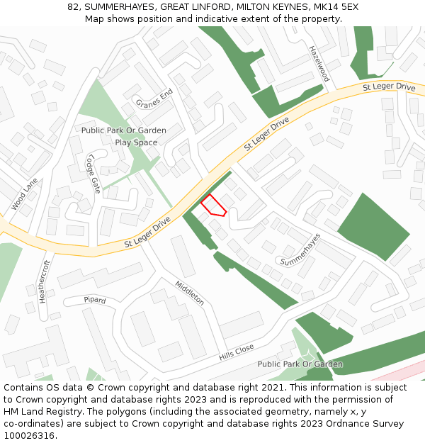 82, SUMMERHAYES, GREAT LINFORD, MILTON KEYNES, MK14 5EX: Location map and indicative extent of plot