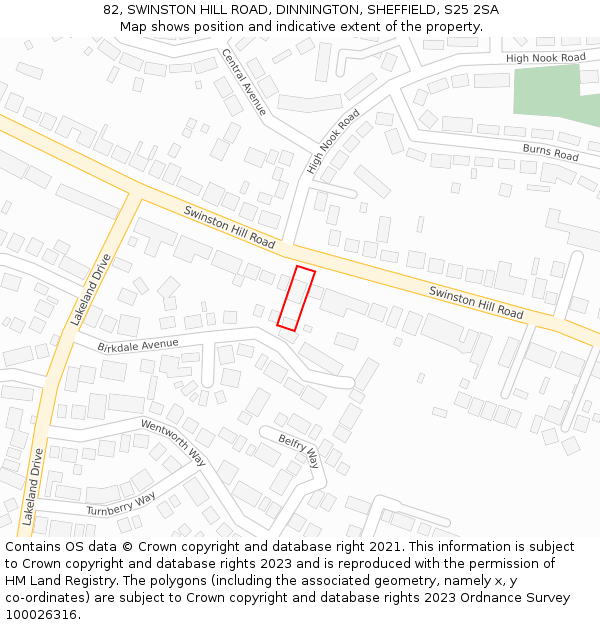 82, SWINSTON HILL ROAD, DINNINGTON, SHEFFIELD, S25 2SA: Location map and indicative extent of plot