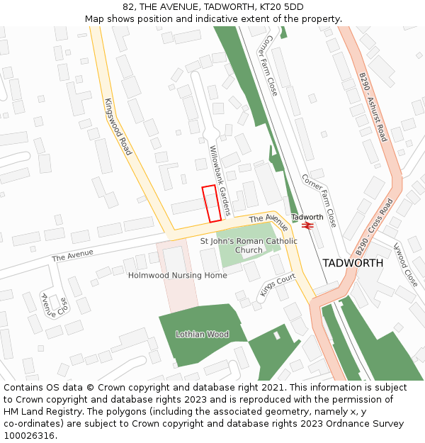 82, THE AVENUE, TADWORTH, KT20 5DD: Location map and indicative extent of plot
