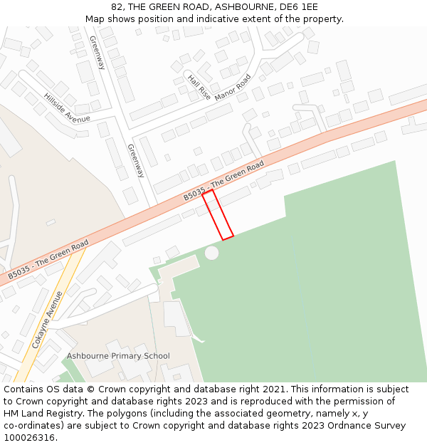82, THE GREEN ROAD, ASHBOURNE, DE6 1EE: Location map and indicative extent of plot